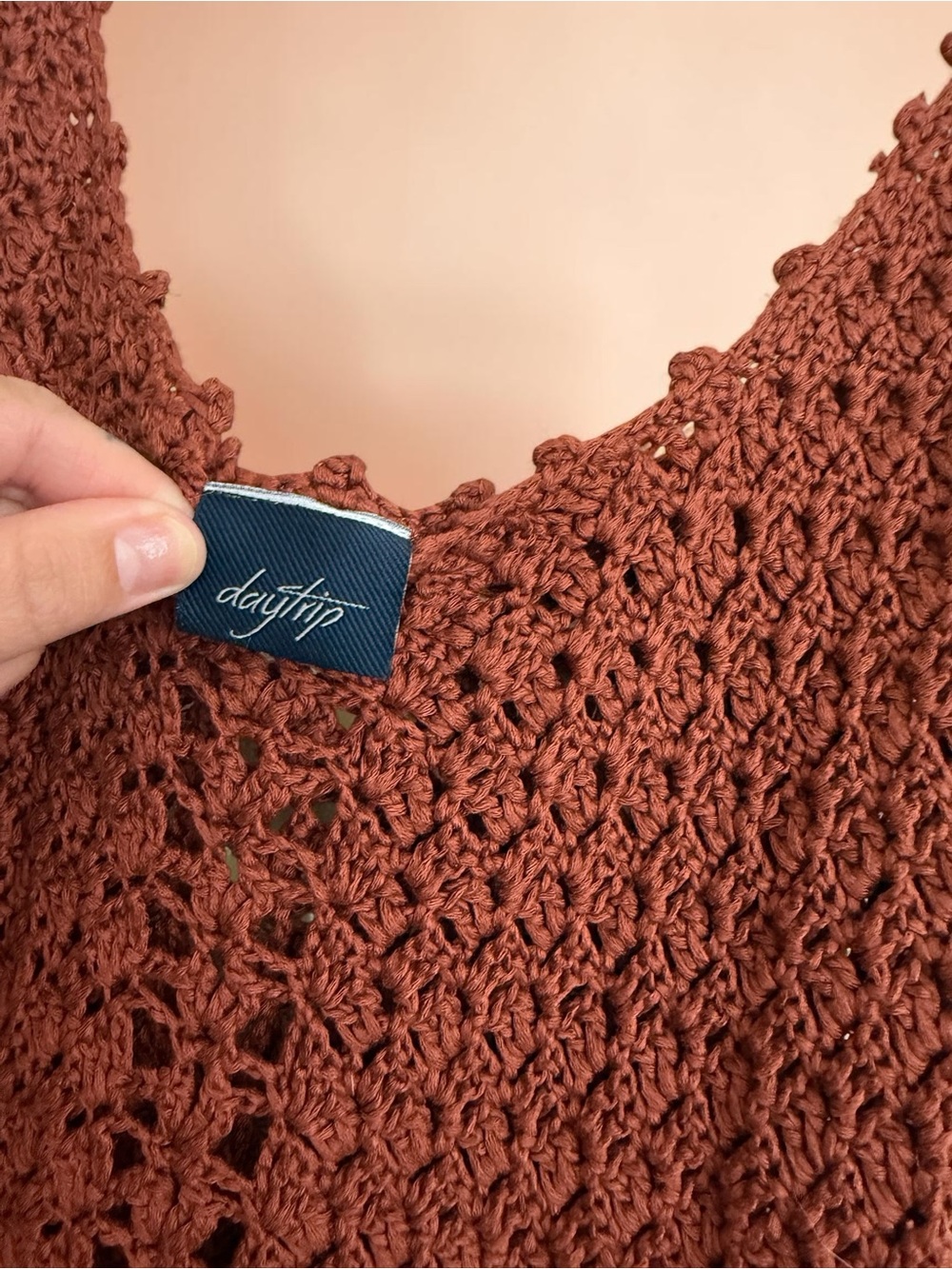 Daytrip Crochet Fringe Tank Top in Rust Brown - Picture 6 of 6